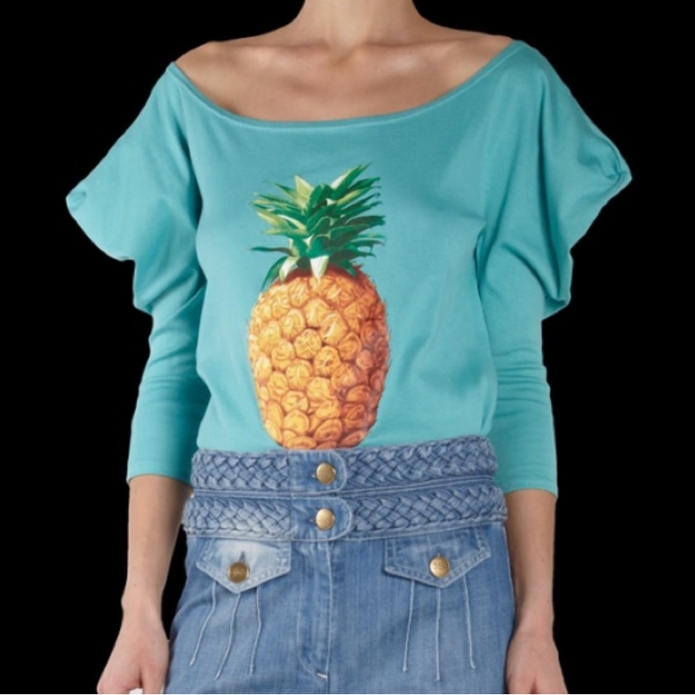 Blue Top with Pineapple Print